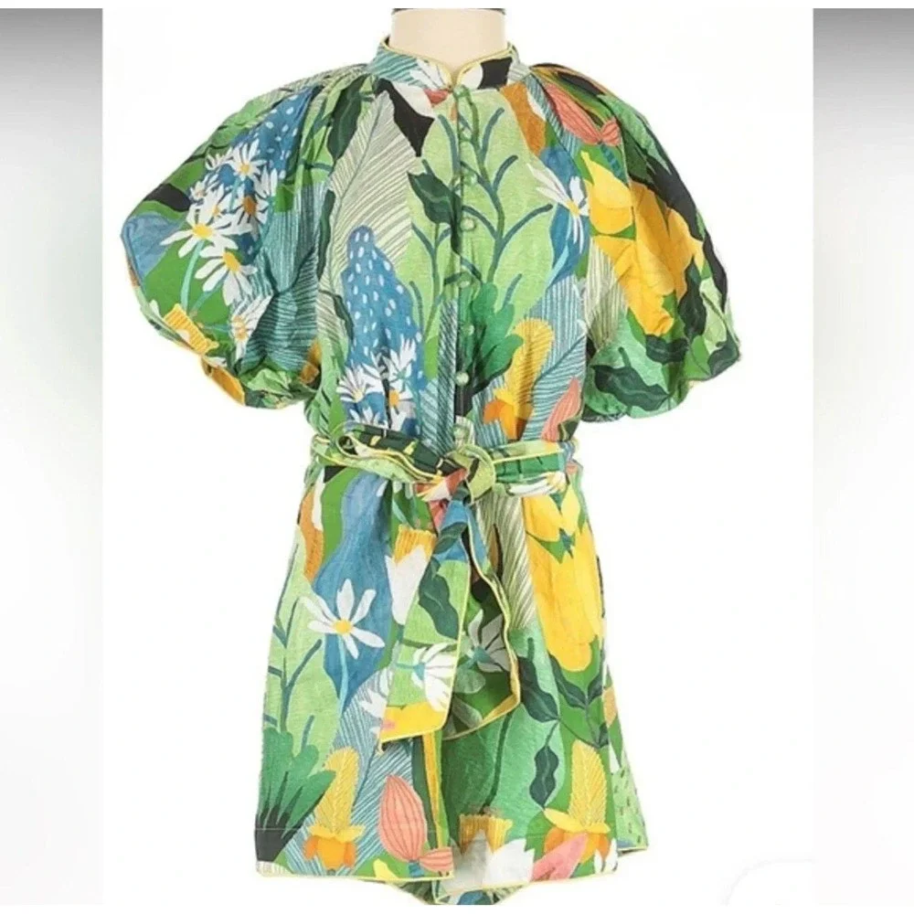 Farm Rio Tropical Print Romper Size S‎ New Without Tags Belted Shorts Jumpsuit - Picture 3 of 7